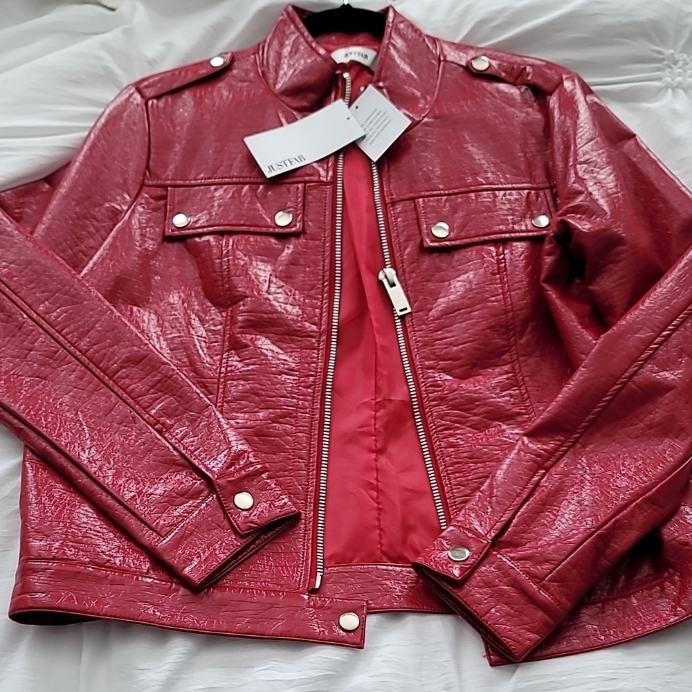 Women's Red Faux Leather Jacket